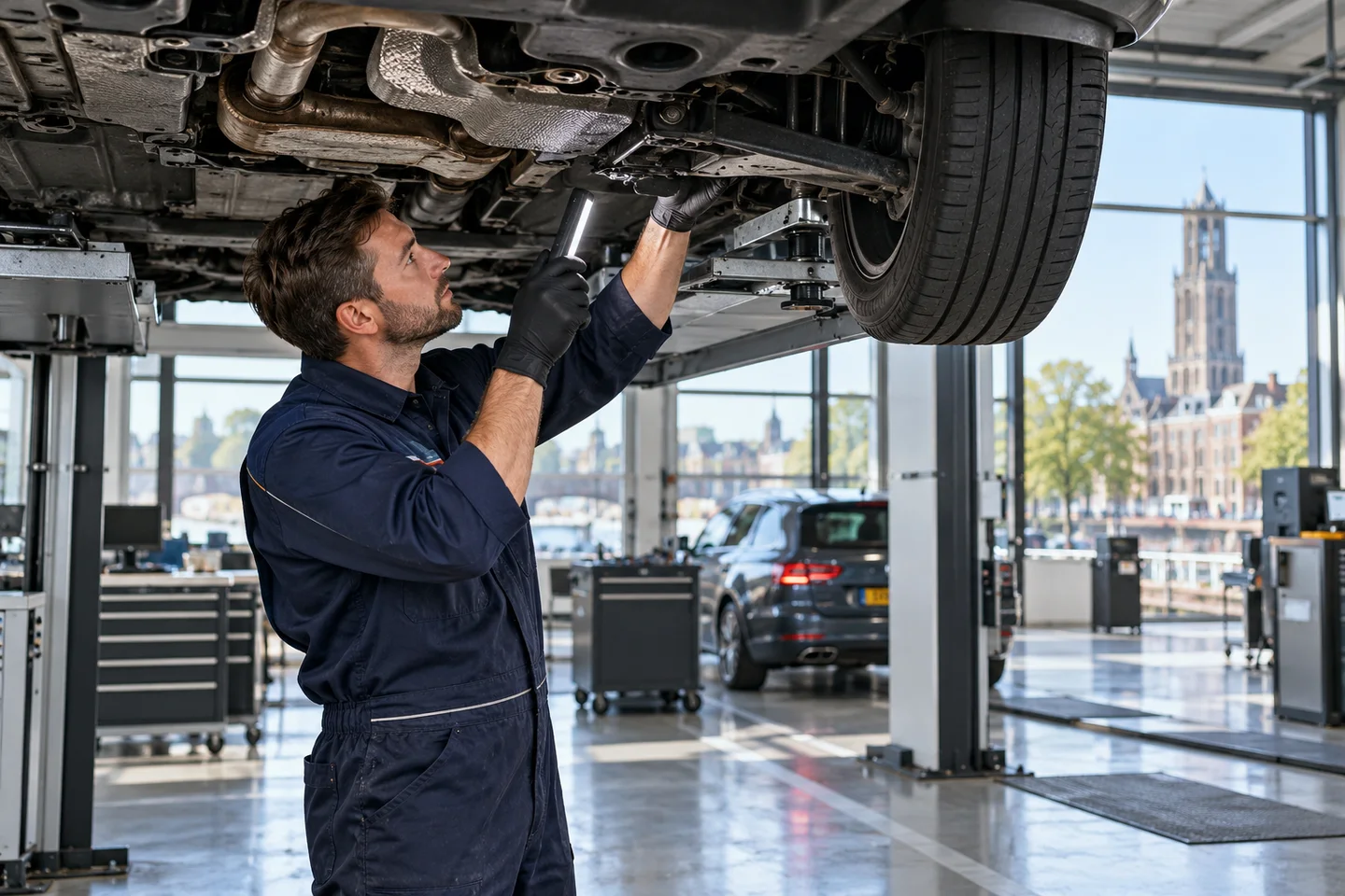 Inspectie van de onderzijde van een auto