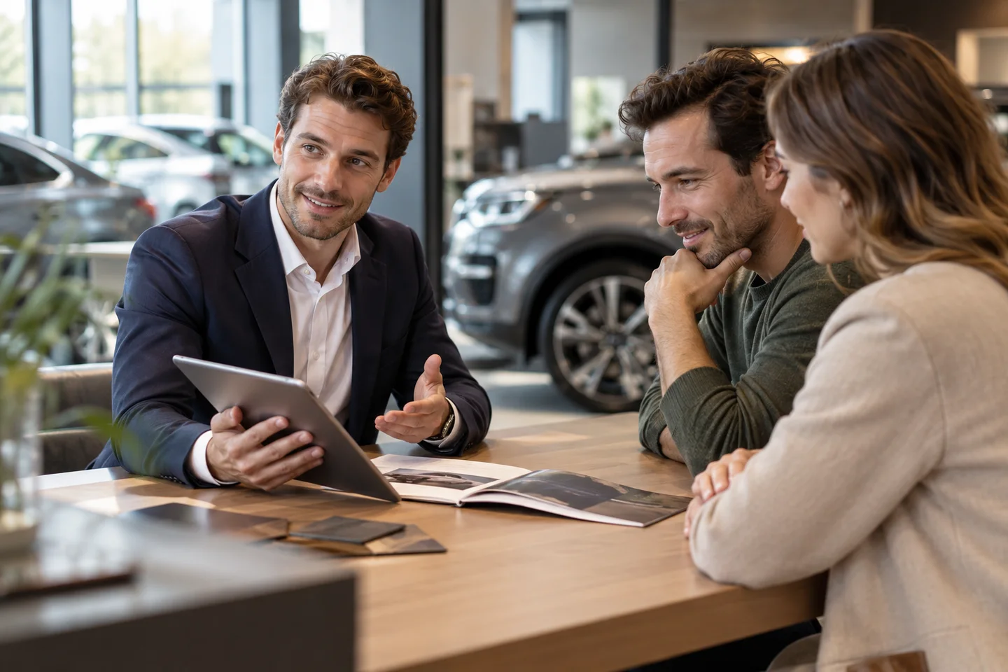 Bespreking van een auto met een inspecteur Bespreking van een auto met een inspecteur